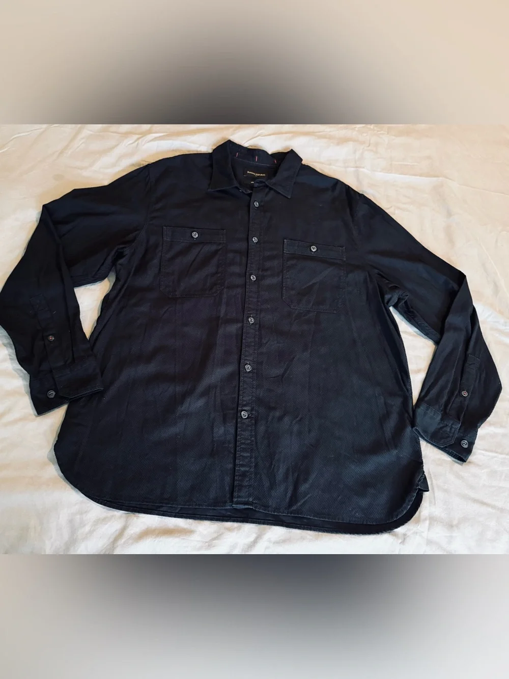 BANANA REPUBLIC Textured Mens Standard Fit Black Long-Sleeve Button-Down Shirt